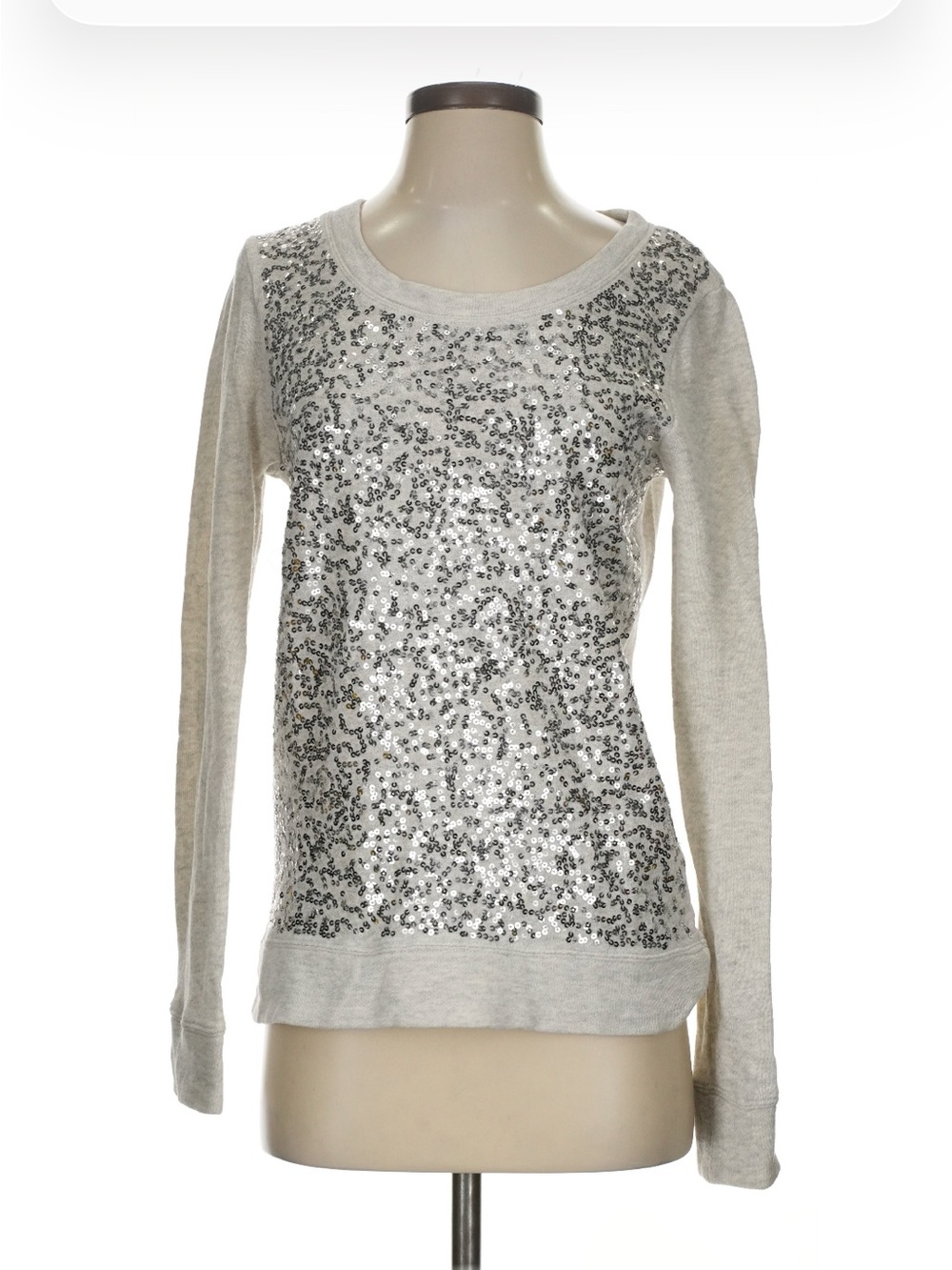 J. Crew Silver Sequin Front Crewneck Sweatshirt Size XS Like New Condition